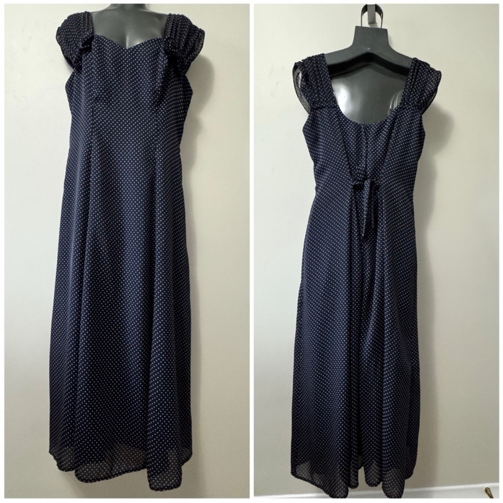 Vintage x ALGO Blue Puff Sleeve Sweetheart Maxi Dress